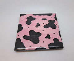 Ceramic square pink and black cow print coaster