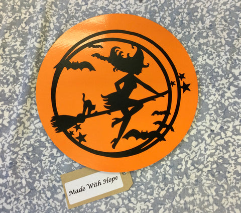 Orange Witch Wooden Sign