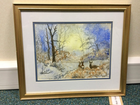 Deer In Winter Woodland - Watercolour Painting