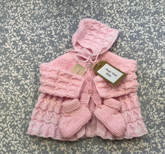 Knitted Pink Newborn Set - Dress, Hat, Booties