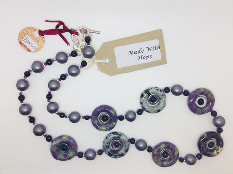 Grey, Purple & Green circle bead necklace