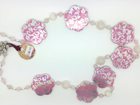 Pink Acrylic Flower Rose Quartz Necklace