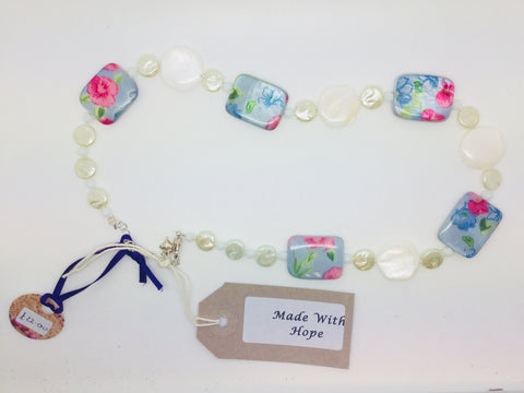 Floral Square Beads with white shell beads necklace
