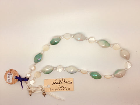 Green & White Acrylic & Shell Necklace