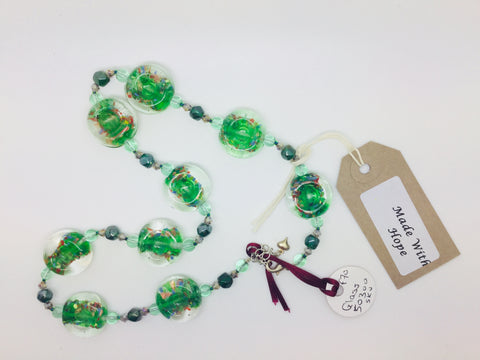 Green & Clear Glass Bead  Circle Necklace