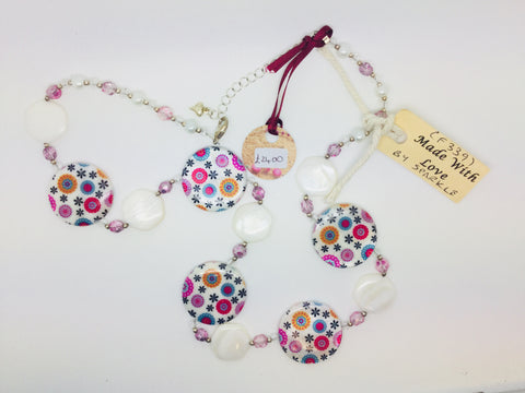 multicoloured circle beads with white beads necklace