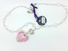 Pink Glass Heart Beaded Necklace