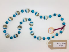 Turquoise, Grey & white glass bead necklace