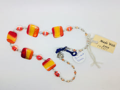 Orange & Red square & round glass necklace