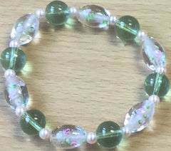 Green Glass Pink Pearl Flower Bracelet