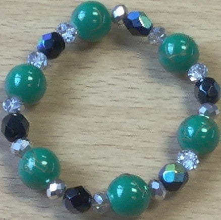 Green Glass Silver Crystal Bracelet