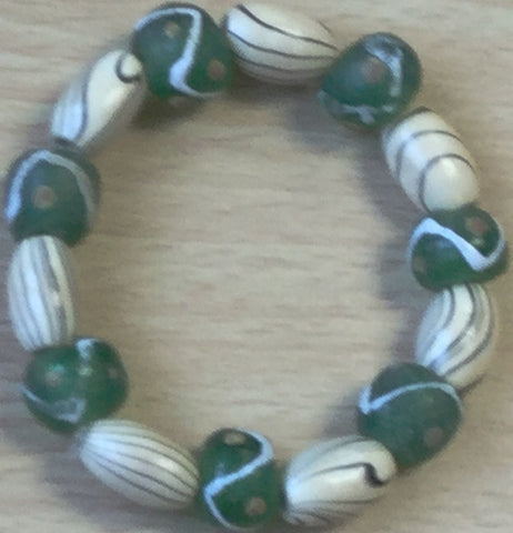Green African Beads Wood Bracelet