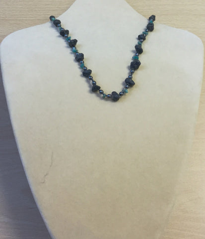 Teal Lava and Gem Chips Necklace