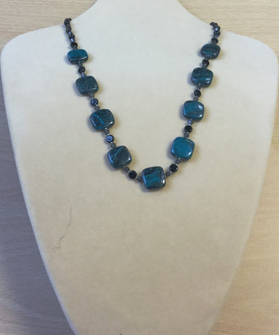 Teal Black Azurite and Crystal Necklace