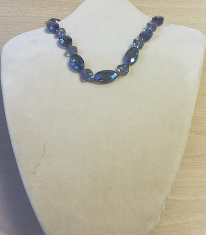 Clear Blue Crystal Ovals Necklace