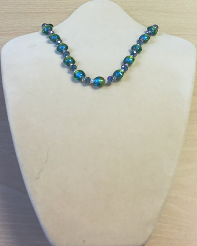 Blue Lime Glass and Crystal Necklace
