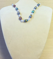 Pink Yellow Glass White Jade Necklace
