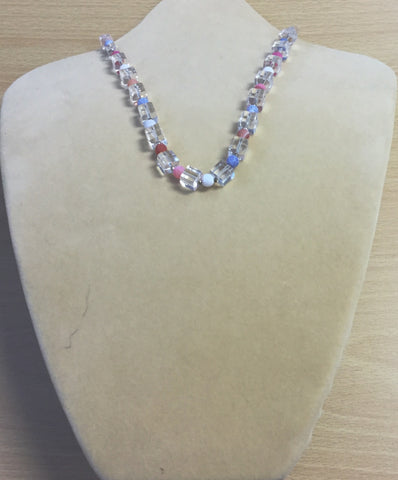 Pink Frosted Agate Clear Glass Necklace