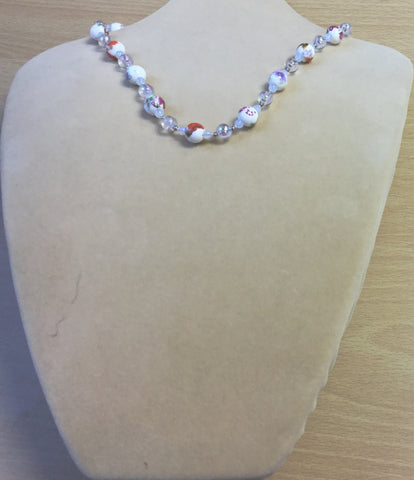 Orange Ceramic Cream Acrylic and Glass Flower Necklace