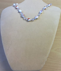 Orange Ceramic Cream Acrylic and Glass Flower Necklace