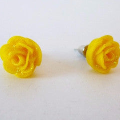 Earrings Plastic Rose Yellow Stud Fasten