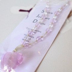 Pink Clear Glass Crystal 3D Heart Necklace