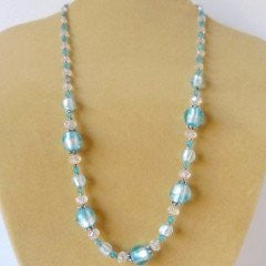 Turquoise Gray Italian Glass Crystal Necklace