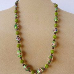 Green Cloisonné Glass Necklace