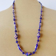Blue Cloisonné Glass Crystal Necklace