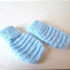 Blue knitted baby mittens