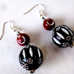 Earrings Bead Red Black Hook Fasten