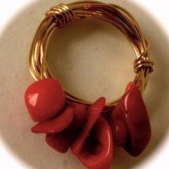 Ring Coral Red Chips Brass