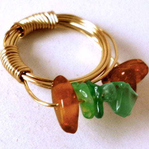 Green and Amber on Brass Ring