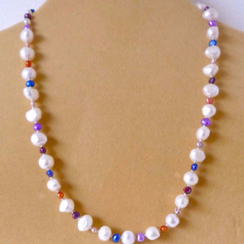White Blue Freshwater Pearl Necklace
