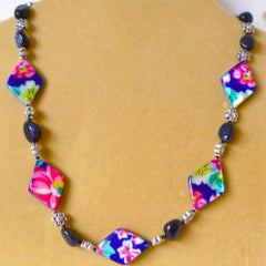 Navy Shell Staras Tibetan Silver Flower Necklace