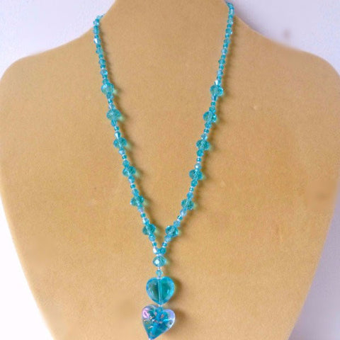 Turquoise Foiled Glass Crystal 3D Heart Necklace