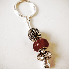 Keyring Bead Red Flower Pattern