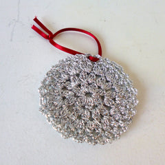 Silver Bauble Crochet Decoration