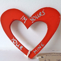 Wood Heart Carving Red I'm Yours Your Mine