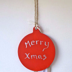 Wood Bauble Hanging Colour Red Merry Xmas