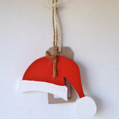 Wood Christmas Hanging Colour Red White Santa Hat