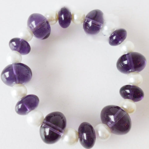 Purple Glass White Pearl Bracelet