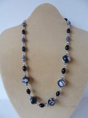 Grey Snowflake Obsidian Necklace