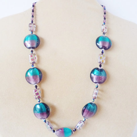 Purple Teal Foiled Glass Necklace