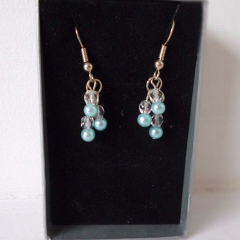 Turquoise Freshwater Pearl Clear Glass Earrings