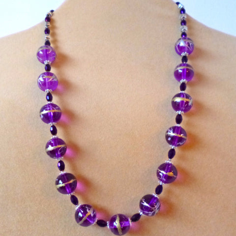 Purple Gold Glass Crystal Necklace