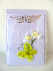 Happy Birthday Card Butterfly Flower Yellow