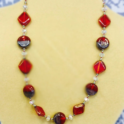Red Grey Glass Bracelet Necklace