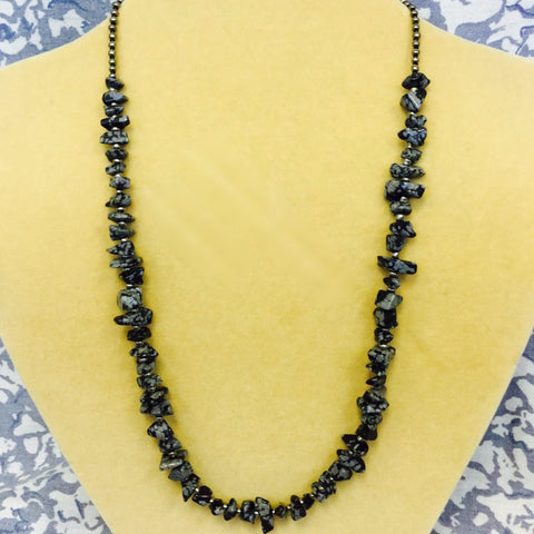 Black Grey Snowflake Obsidian Necklace