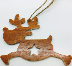 Wood Christmas Hanging Natural Reindeer Star